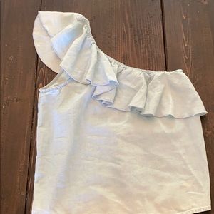 Ruffled one shoulder denim colored top